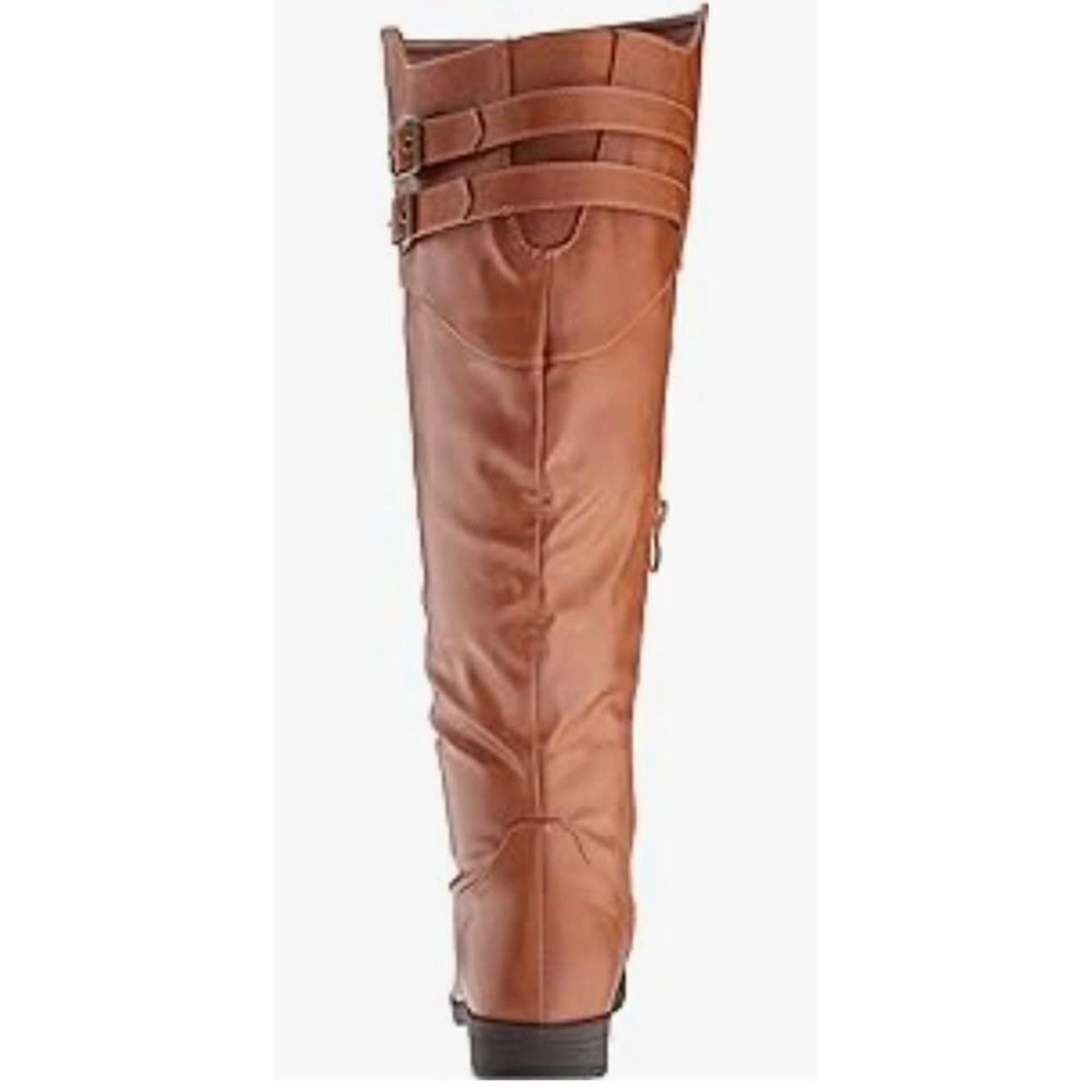 BRINLEY CO.Wide-Calf Knee-High Double-Buckle Riding Faux Leather Boots Size 8 - Picture 4 of 12